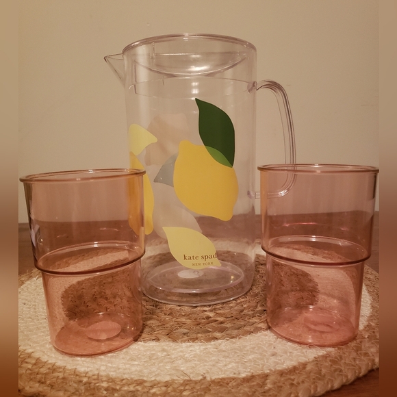 Kate Spade Lemon pitcher & 2 cups Bundle Lot - Picture 2 of 6
